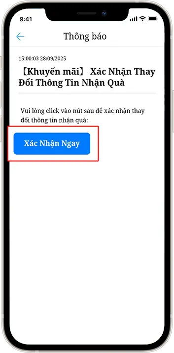 Bước 3:  Vào mục hộp thư thông báo nhấn  "XÁC NHẬN NGAY"